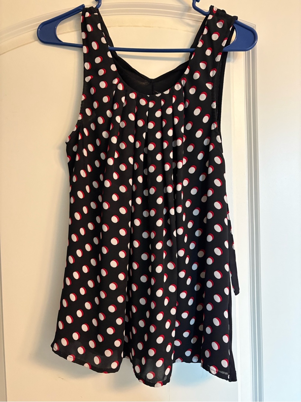 Elle Black Sleeveless Polka Dot Camisole with White and Red Dots